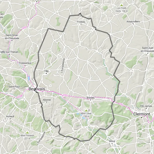 Miniature de la carte de l'inspiration cycliste "Escapade à travers la campagne picarde" dans la Picardie, France. Générée par le planificateur d'itinéraire cycliste Tarmacs.app