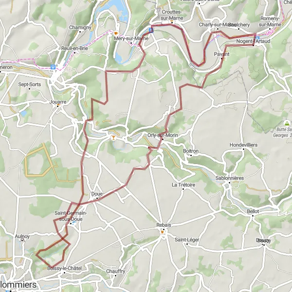 Miniature de la carte de l'inspiration cycliste "L'Exploration des Chemins de Gravel" dans la Picardie, France. Générée par le planificateur d'itinéraire cycliste Tarmacs.app