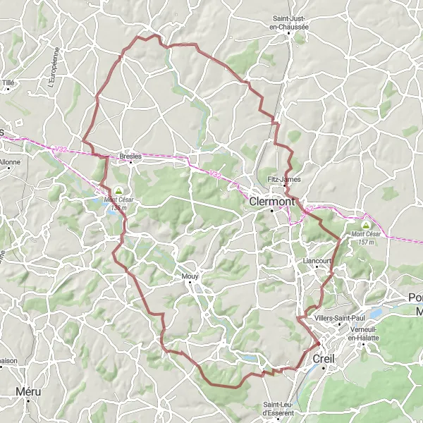 Map miniature of "Montataire and Surrounding Countryside" cycling inspiration in Picardie, France. Generated by Tarmacs.app cycling route planner