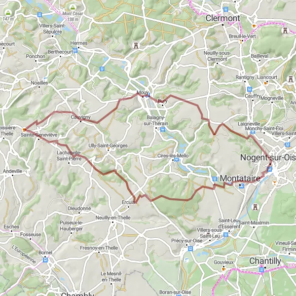 Miniature de la carte de l'inspiration cycliste "Les collines pittoresques de l'Oise" dans la Picardie, France. Générée par le planificateur d'itinéraire cycliste Tarmacs.app