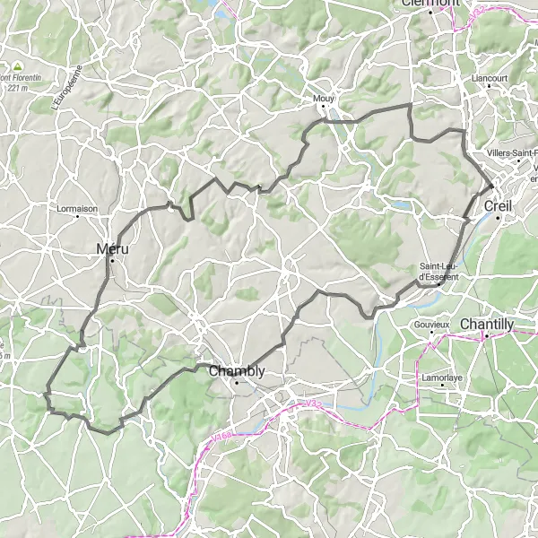 Map miniature of "Scenic Tour of Méru and Surrounding Villages" cycling inspiration in Picardie, France. Generated by Tarmacs.app cycling route planner