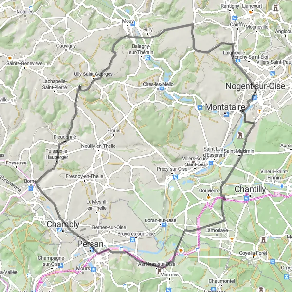 Map miniature of "Scenic Tour of Nogent-sur-Oise and Surrounding Countryside" cycling inspiration in Picardie, France. Generated by Tarmacs.app cycling route planner