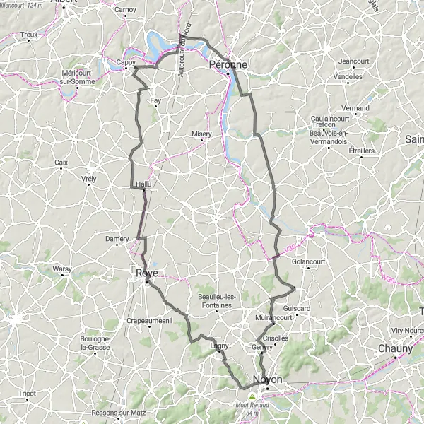 Map miniature of "The Road Adventure" cycling inspiration in Picardie, France. Generated by Tarmacs.app cycling route planner