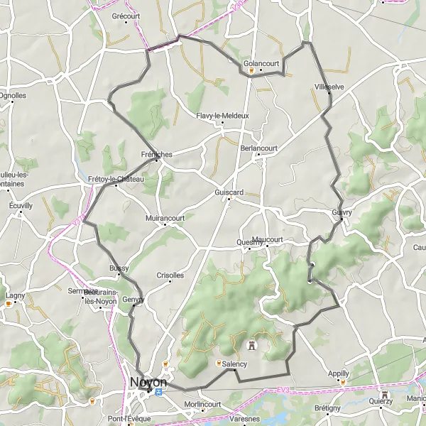 Map miniature of "Enchanting Picardie" cycling inspiration in Picardie, France. Generated by Tarmacs.app cycling route planner