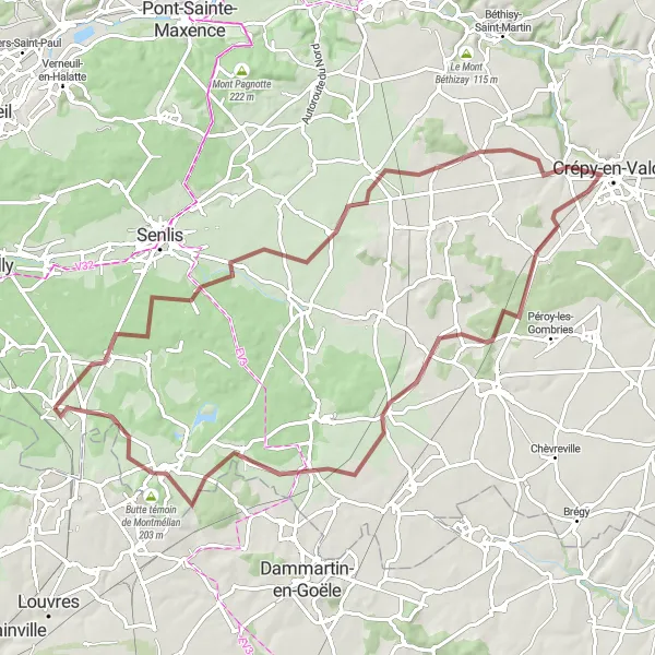 Miniature de la carte de l'inspiration cycliste "La Boucle des Vallées Valoisiennes" dans la Picardie, France. Générée par le planificateur d'itinéraire cycliste Tarmacs.app