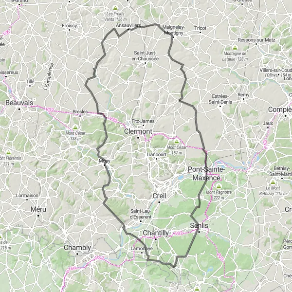 Map miniature of "The Countryside Adventure" cycling inspiration in Picardie, France. Generated by Tarmacs.app cycling route planner