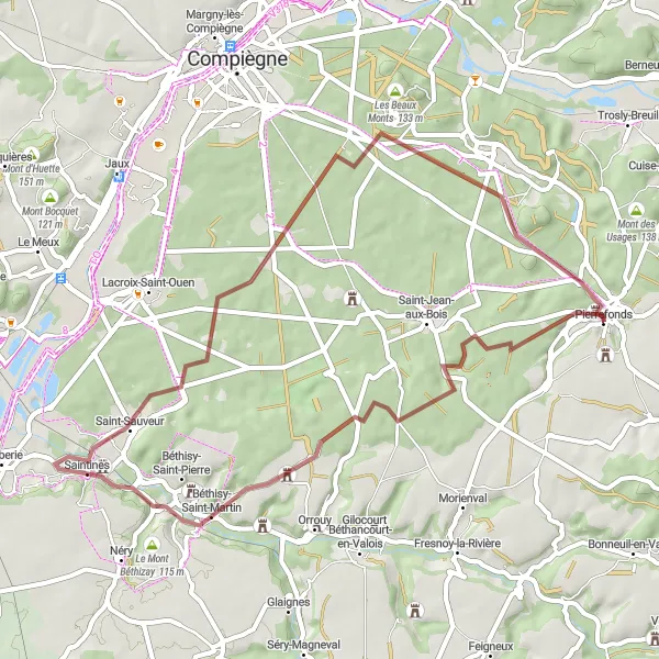 Map miniature of "Countryside Gravel Ride" cycling inspiration in Picardie, France. Generated by Tarmacs.app cycling route planner