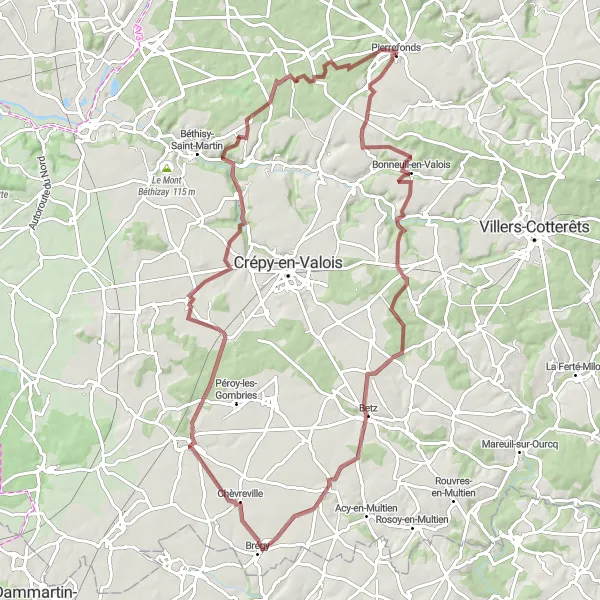 Map miniature of "Scenic Gravel Loop" cycling inspiration in Picardie, France. Generated by Tarmacs.app cycling route planner