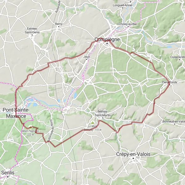 Map miniature of "Gravel Adventure through Picardie" cycling inspiration in Picardie, France. Generated by Tarmacs.app cycling route planner