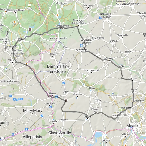 Miniature de la carte de l'inspiration cycliste "Au cœur de la forêt d'Ermenonville" dans la Picardie, France. Générée par le planificateur d'itinéraire cycliste Tarmacs.app