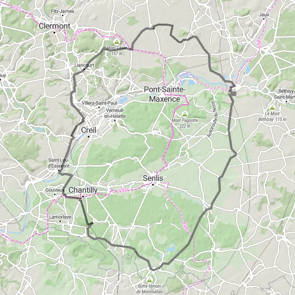 Map miniature of "Château Delights" cycling inspiration in Picardie, France. Generated by Tarmacs.app cycling route planner