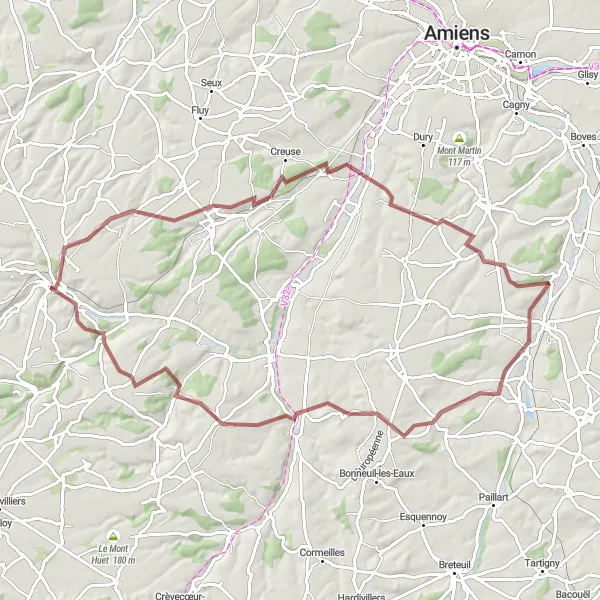 Miniature de la carte de l'inspiration cycliste "La Boucle des Vallées" dans la Picardie, France. Générée par le planificateur d'itinéraire cycliste Tarmacs.app