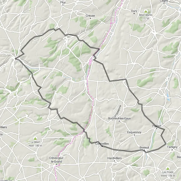 Map miniature of "Charming Villages of Poix-de-Picardie" cycling inspiration in Picardie, France. Generated by Tarmacs.app cycling route planner