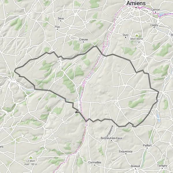 Map miniature of "Historic Journey through Poix-de-Picardie" cycling inspiration in Picardie, France. Generated by Tarmacs.app cycling route planner