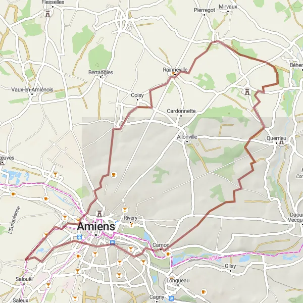 Miniature de la carte de l'inspiration cycliste "Le Charme du Chemin de Grès de Pont-de-Metz" dans la Picardie, France. Générée par le planificateur d'itinéraire cycliste Tarmacs.app