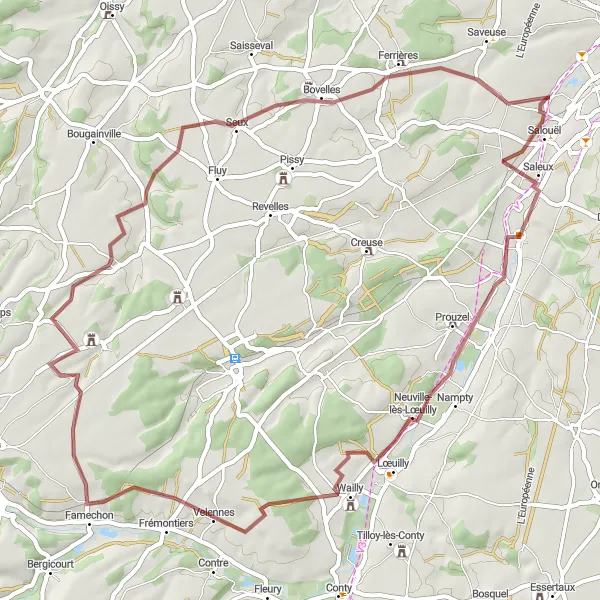 Miniature de la carte de l'inspiration cycliste "À la Découverte de Wailly et Bovelles" dans la Picardie, France. Générée par le planificateur d'itinéraire cycliste Tarmacs.app