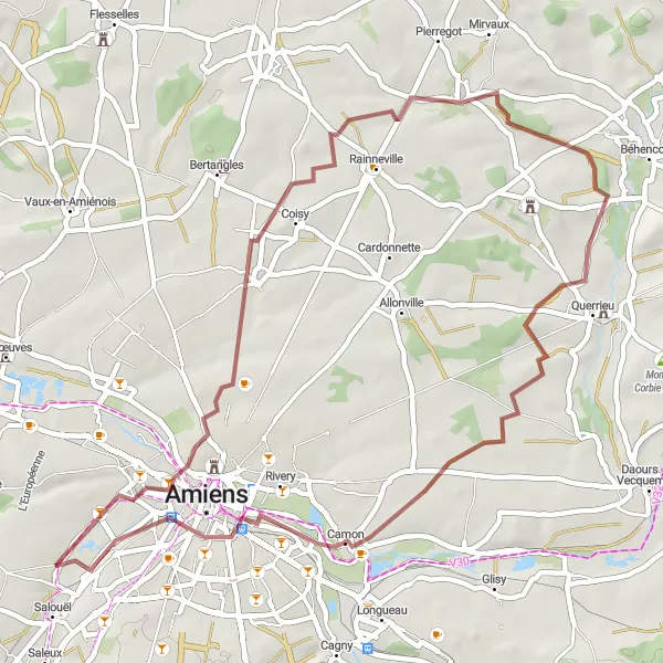 Map miniature of "The Nature Trail of Poulainville" cycling inspiration in Picardie, France. Generated by Tarmacs.app cycling route planner