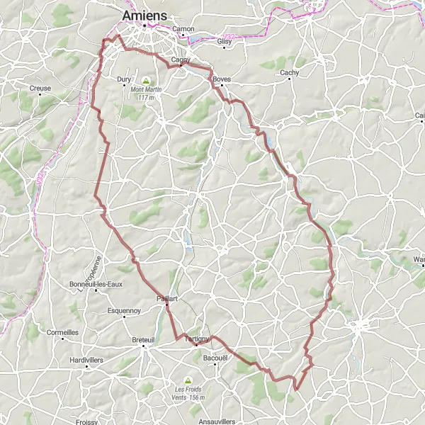 Miniature de la carte de l'inspiration cycliste "Le Grand Tour de Pont-de-Metz" dans la Picardie, France. Générée par le planificateur d'itinéraire cycliste Tarmacs.app