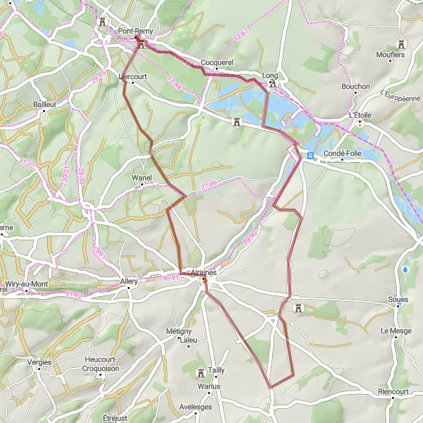 Map miniature of "The Gravel Exploration of Pont-Remy" cycling inspiration in Picardie, France. Generated by Tarmacs.app cycling route planner