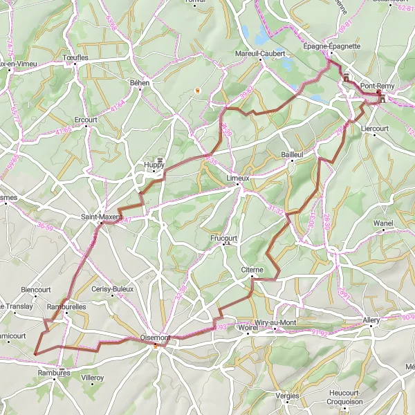 Map miniature of "Pont-Remy Gravel Loop" cycling inspiration in Picardie, France. Generated by Tarmacs.app cycling route planner