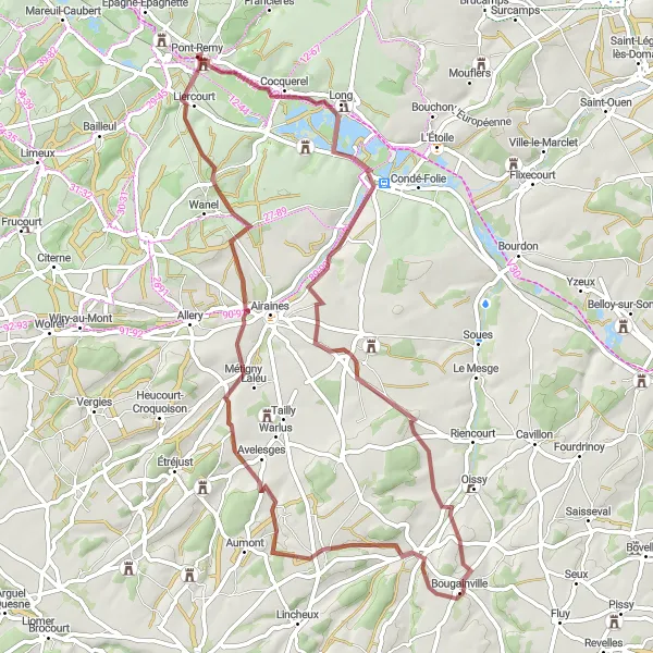 Map miniature of "Scenic Gravel in Picardie" cycling inspiration in Picardie, France. Generated by Tarmacs.app cycling route planner