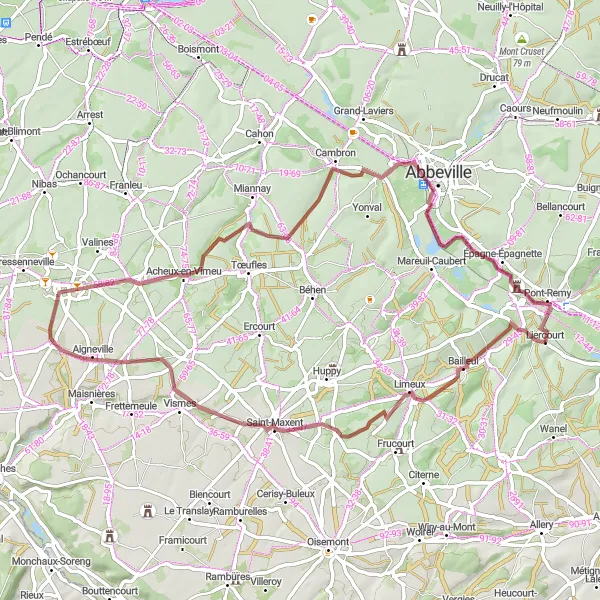 Map miniature of "Countryside Gravel Ride" cycling inspiration in Picardie, France. Generated by Tarmacs.app cycling route planner