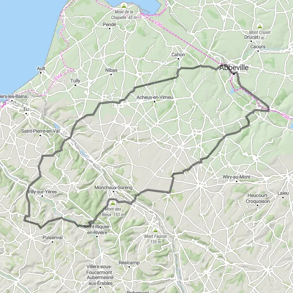 Map miniature of "Scenic Road Cycling Tour near Pont-Remy" cycling inspiration in Picardie, France. Generated by Tarmacs.app cycling route planner