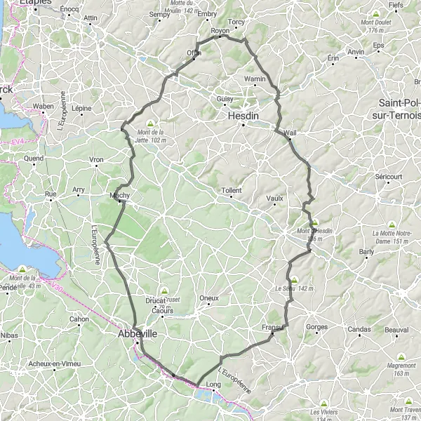 Map miniature of "The Ultimate Picardie Road Cycling Challenge" cycling inspiration in Picardie, France. Generated by Tarmacs.app cycling route planner