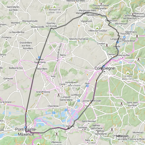 Map miniature of "Roads Through History" cycling inspiration in Picardie, France. Generated by Tarmacs.app cycling route planner