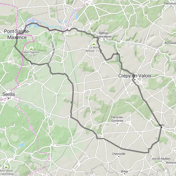 Map miniature of "Road to Glaignes" cycling inspiration in Picardie, France. Generated by Tarmacs.app cycling route planner