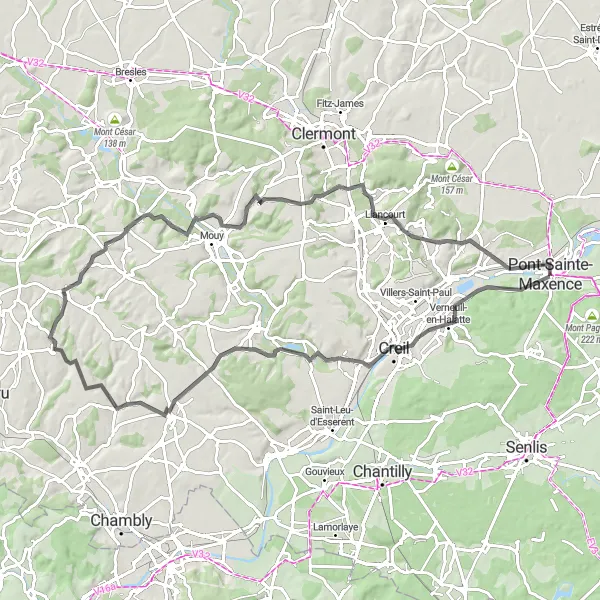 Miniature de la carte de l'inspiration cycliste "Itinéraire routier passionnant près de Pont-Sainte-Maxence" dans la Picardie, France. Générée par le planificateur d'itinéraire cycliste Tarmacs.app