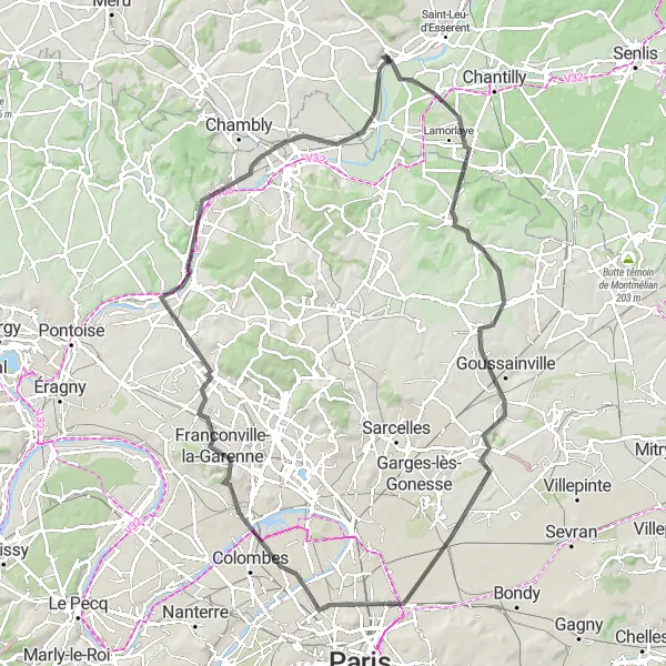 Miniature de la carte de l'inspiration cycliste "Parcours panoramique de Précy-sur-Oise" dans la Picardie, France. Générée par le planificateur d'itinéraire cycliste Tarmacs.app