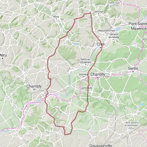 Map miniature of "Oise Discovery Gravel Adventure" cycling inspiration in Picardie, France. Generated by Tarmacs.app cycling route planner