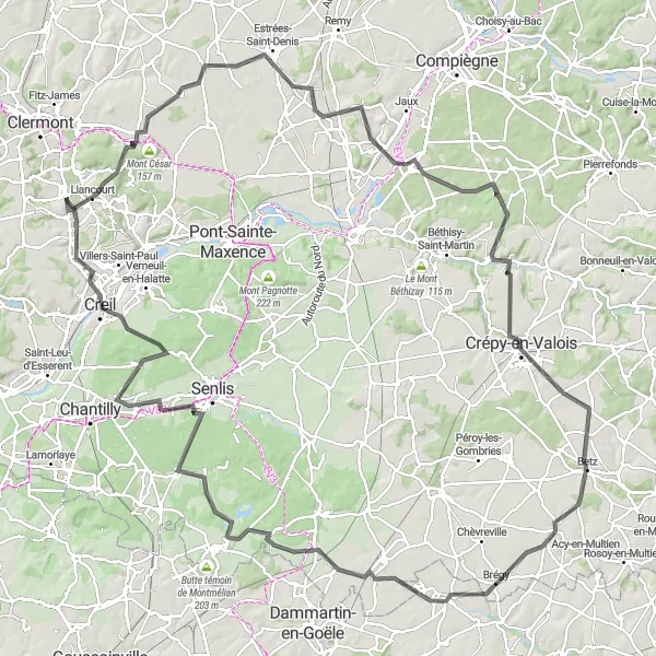 Map miniature of "Oise Valley Loop" cycling inspiration in Picardie, France. Generated by Tarmacs.app cycling route planner