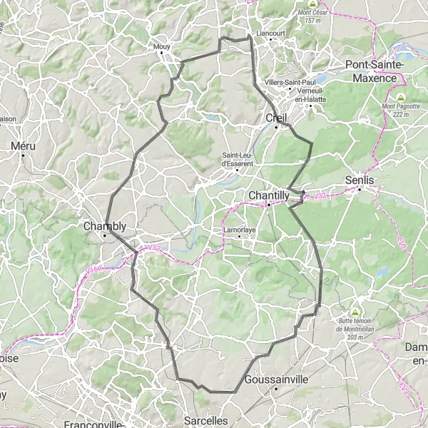 Map miniature of "Creil to Cambronne-lès-Clermont Loop" cycling inspiration in Picardie, France. Generated by Tarmacs.app cycling route planner