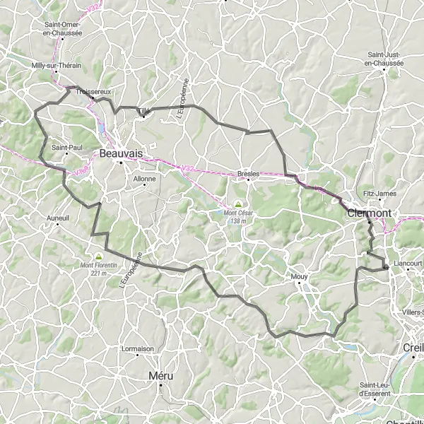 Map miniature of "Picardie Loop" cycling inspiration in Picardie, France. Generated by Tarmacs.app cycling route planner