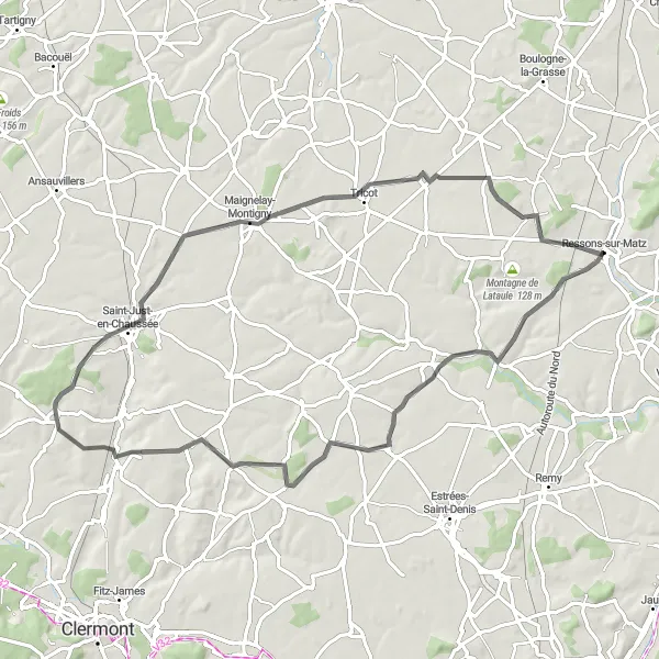 Map miniature of "The Gournay-sur-Aronde Circuit" cycling inspiration in Picardie, France. Generated by Tarmacs.app cycling route planner