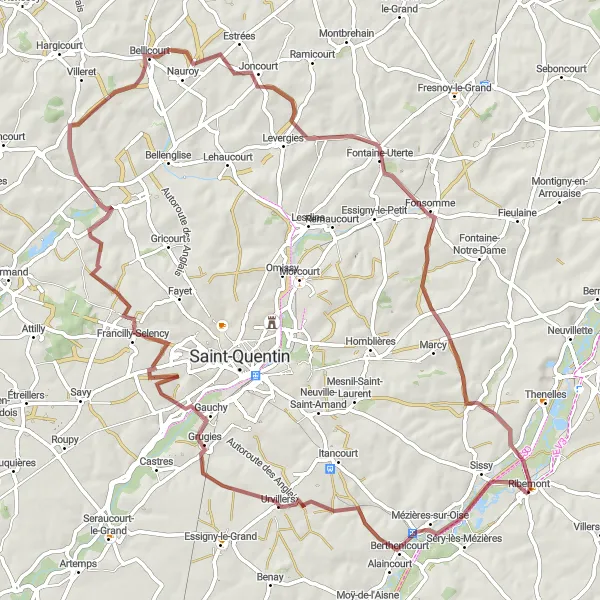 Miniature de la carte de l'inspiration cycliste "Les Secrets de la Vallée" dans la Picardie, France. Générée par le planificateur d'itinéraire cycliste Tarmacs.app