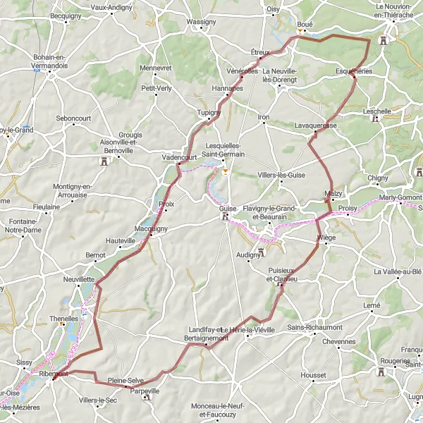 Miniature de la carte de l'inspiration cycliste "Parcours Macquigny - Esquéhéries" dans la Picardie, France. Générée par le planificateur d'itinéraire cycliste Tarmacs.app