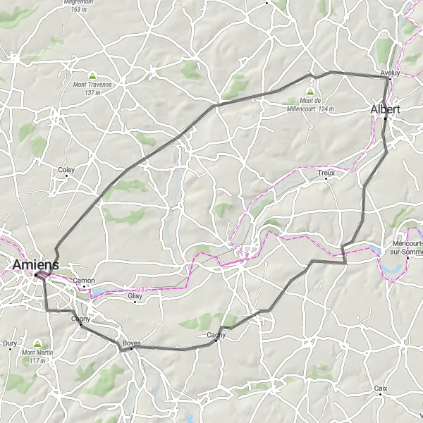 Miniature de la carte de l'inspiration cycliste "Circulaire Beaucourt-sur-l'Hallue" dans la Picardie, France. Générée par le planificateur d'itinéraire cycliste Tarmacs.app