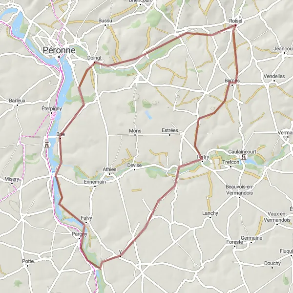 Map miniature of "Scenic Gravel Ride from Roisel to Cizancourt" cycling inspiration in Picardie, France. Generated by Tarmacs.app cycling route planner