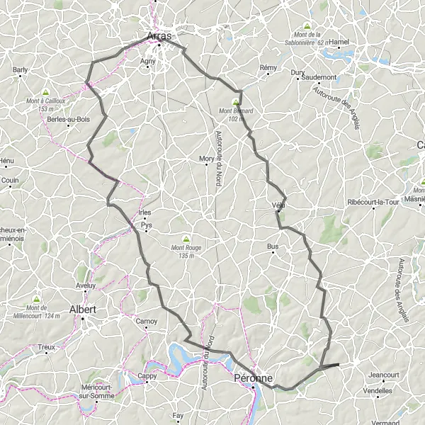 Map miniature of "Picardie Countryside Road Trip" cycling inspiration in Picardie, France. Generated by Tarmacs.app cycling route planner