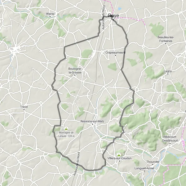 Map miniature of "The Discover Picardie Route" cycling inspiration in Picardie, France. Generated by Tarmacs.app cycling route planner