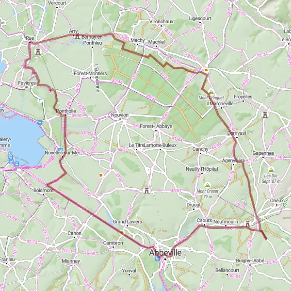 Map miniature of "Gravel Route with Scenic Landscapes" cycling inspiration in Picardie, France. Generated by Tarmacs.app cycling route planner