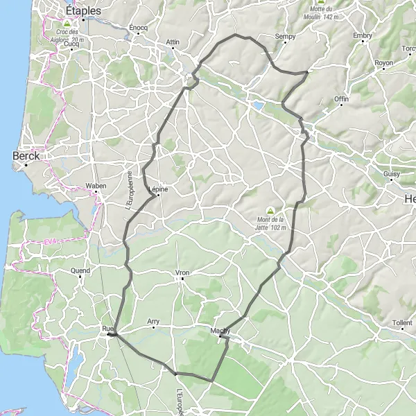 Map miniature of "Picardie Road Cycling Route 4" cycling inspiration in Picardie, France. Generated by Tarmacs.app cycling route planner