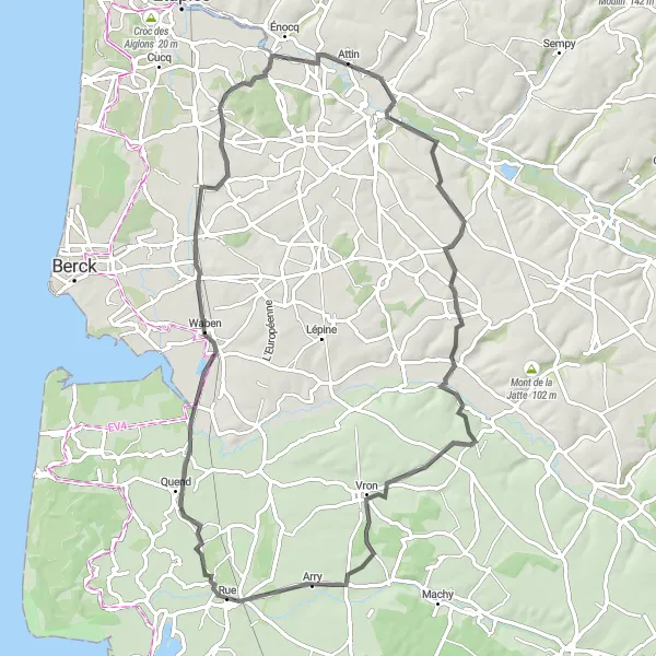 Map miniature of "Picardie Road Cycling Route 2" cycling inspiration in Picardie, France. Generated by Tarmacs.app cycling route planner