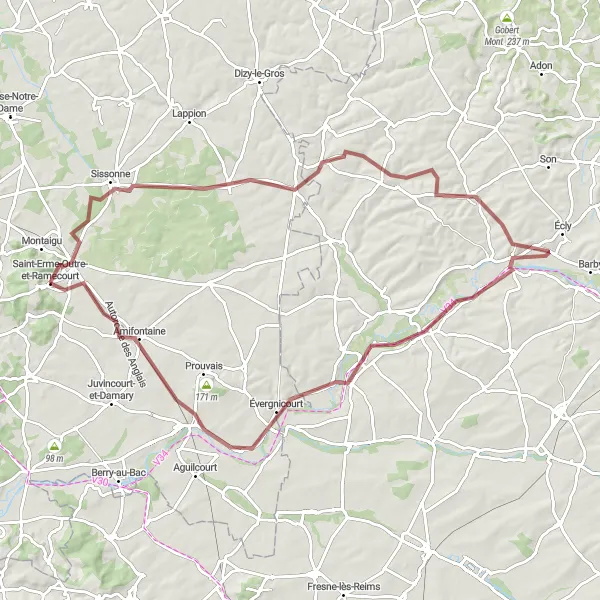 Miniature de la carte de l'inspiration cycliste "Tour d'Asfeld" dans la Picardie, France. Générée par le planificateur d'itinéraire cycliste Tarmacs.app