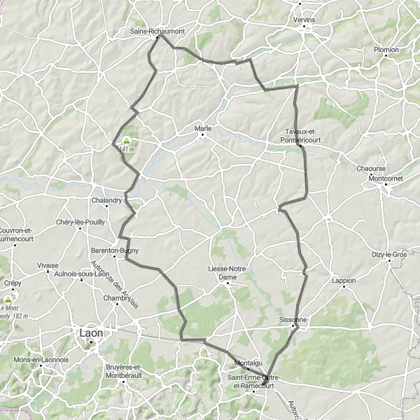Miniature de la carte de l'inspiration cycliste "Route de Picardie Historique" dans la Picardie, France. Générée par le planificateur d'itinéraire cycliste Tarmacs.app