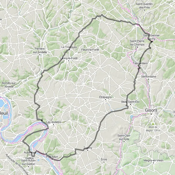 Map miniature of "Vexin Adventure" cycling inspiration in Picardie, France. Generated by Tarmacs.app cycling route planner