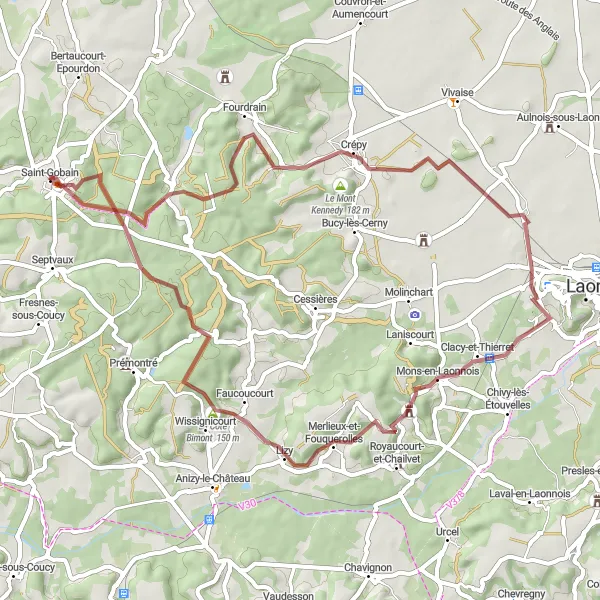 Miniature de la carte de l'inspiration cycliste "Boucle des Sentiers de Gravel" dans la Picardie, France. Générée par le planificateur d'itinéraire cycliste Tarmacs.app